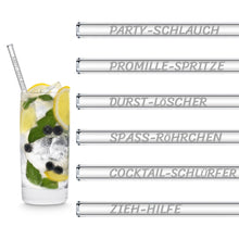 Laden Sie das Bild in den Galerie-Viewer, Glasstrohhalm Verkaufsdisplay mit Gravierte Trinksprüche - 10er Packungen / 6er Sets