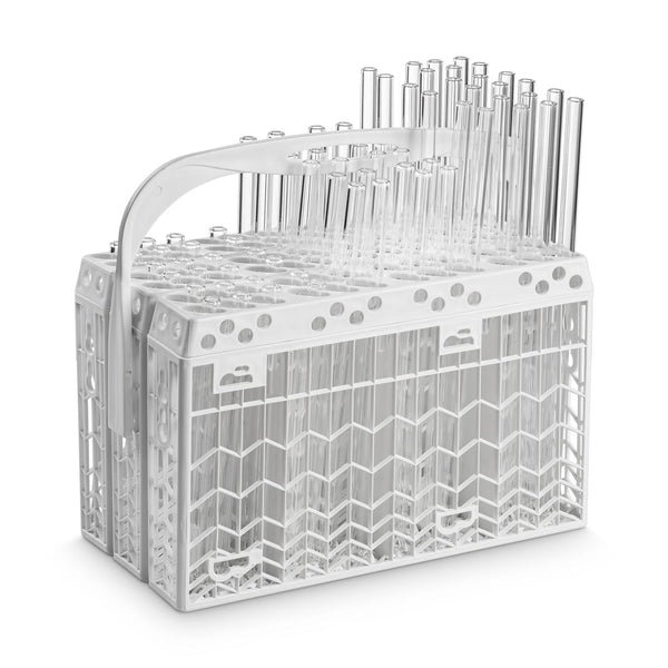 Panier de lavage HALM blanc avec poignée, garni de pailles en verre