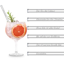 Load image into Gallery viewer, Glass Straw Display Set with Engraved Drinking Quotes - Packs of 10 / Sets of 6
