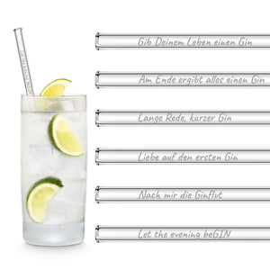 Glass Straw Display Set with Engraved Drinking Quotes - Packs of 10 / Sets of 6