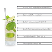 Load image into Gallery viewer, Glass Straw Display Set with Engraved Drinking Quotes - Packs of 10 / Sets of 6
